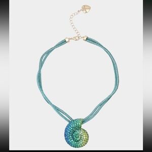 BETSEY JOHNSON Mermaid Jewels Shell Ombre Blue Green Crystal Necklace NEW NWT